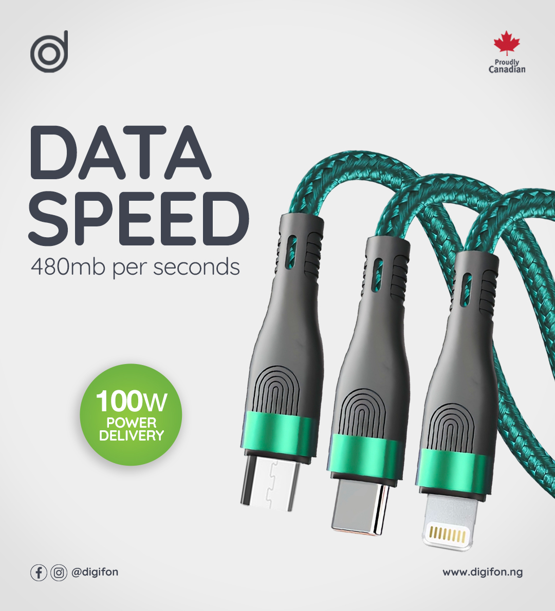 Cheetah 3-in-1 100W Super-fast Charging Cable - digifon 