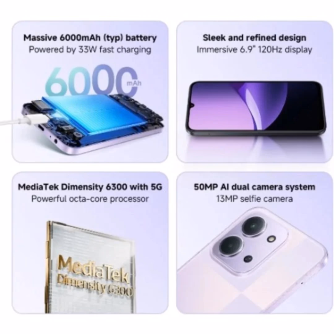 Xiaomi Redmi 15c 5g - 6.9" - 128gb Rom - 4gb Ram - Dual Sim - Fingerprint -6000mah -purple