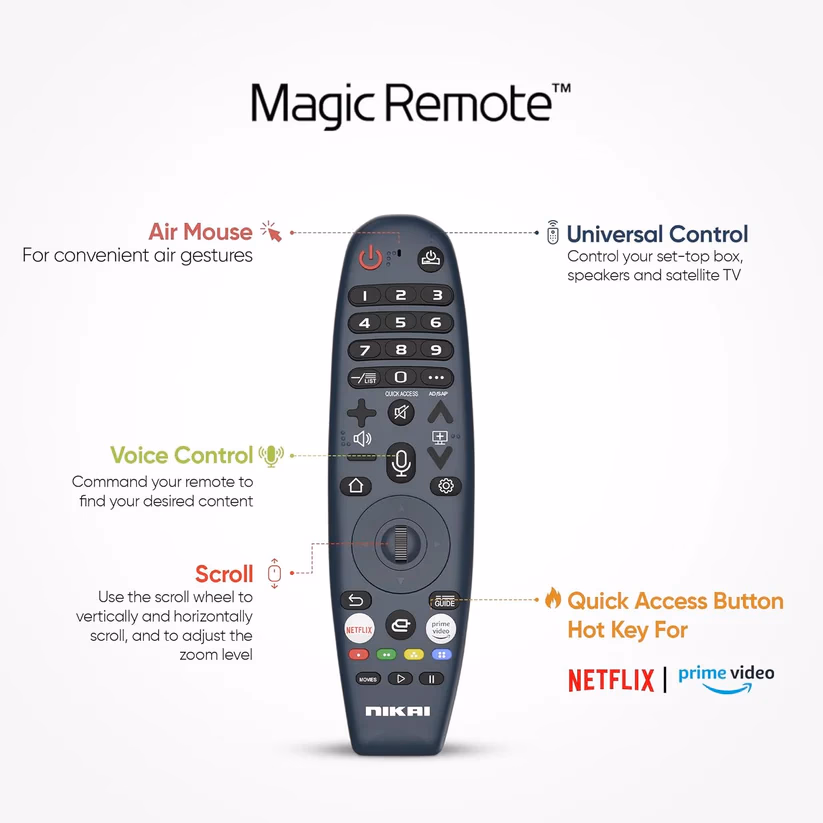 Nikai 65" INCH Web os UHD Smart LED NIK65MEU4STN, Frameless, Ultra HDR, Dolby Audio, Smart Voice Control