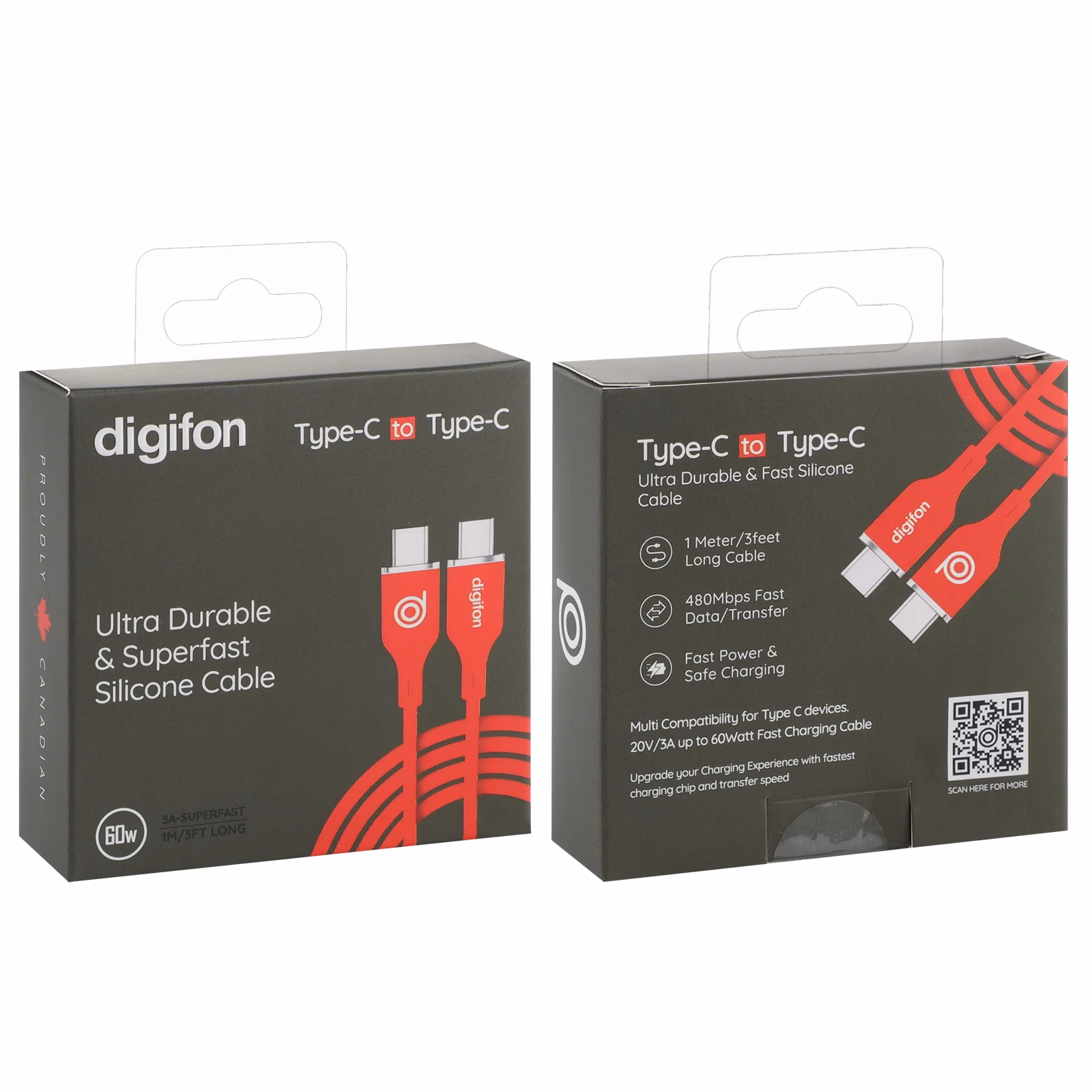 High-speed, Durable 60W Silicone USB C to Type C 1M Cable Red - digifon