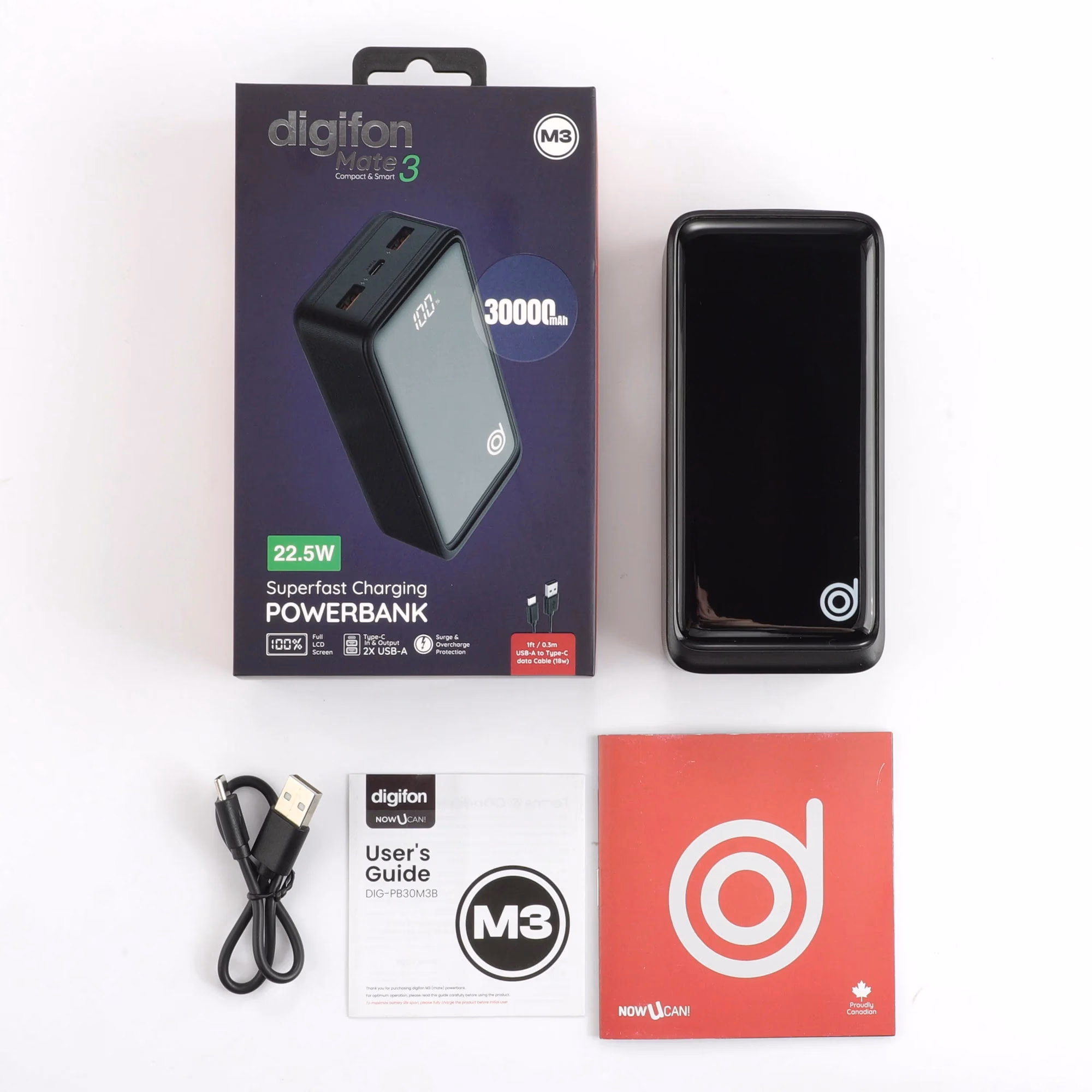 Mate3 30,000mAh Fast Charging 22.5W Power Bank Black